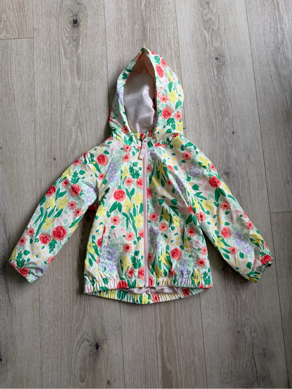 Cat & Jack Kids Floral Hooded Rain Jacket - Multicolor, Size 3T, Like New